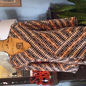Lucy Paris Navy, Orange & Cream Graphic Print Bell Sleeve Dress